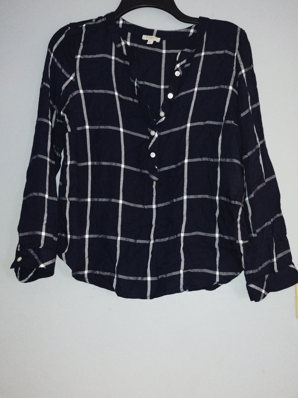 Talbots Navy and White Windowpane Button-Down Shirt